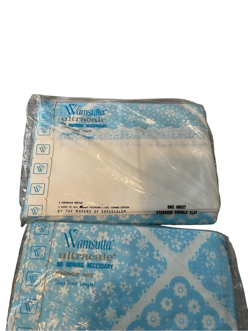 Vtg NWT OS Wamsutta Ultracale Double Fitted Flat Pillowcase Calico Blue 4PC Set